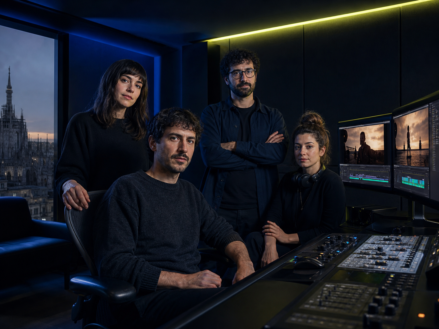 La squadra di Ritmo Secco nella suite di montaggio